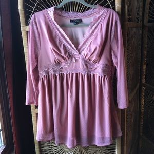 SUZANNE BETRO Boho Lace Top Empire Waist Pink XL